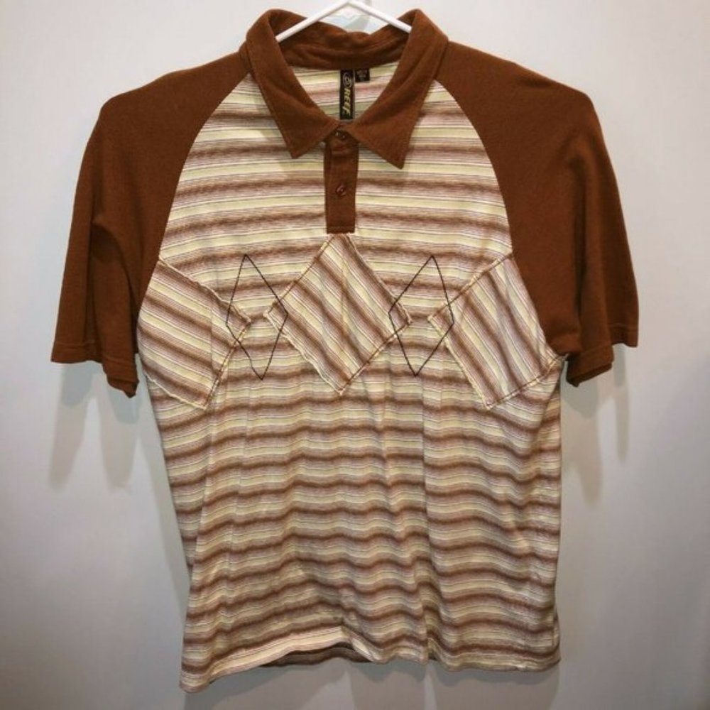Reef Mens XL Brown Striped Short Sleeve Polo Shirt